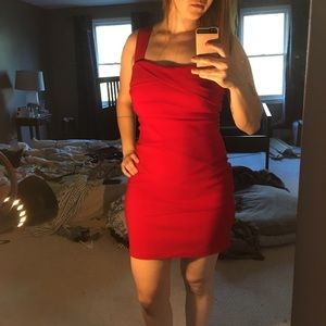 Deb red one sleeve dress